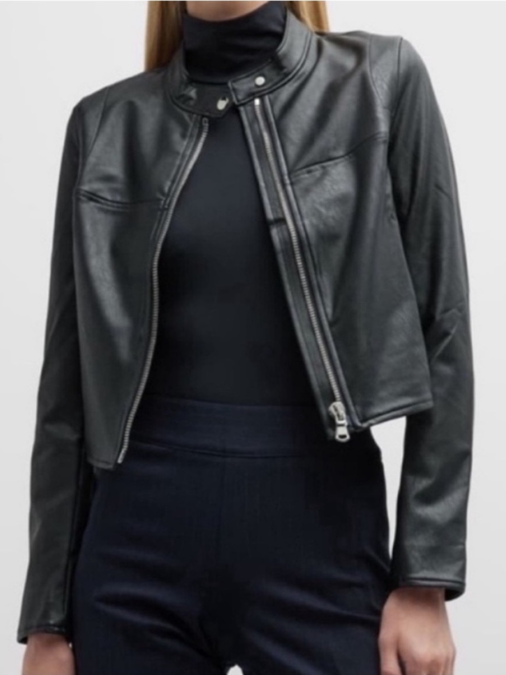 Spanx Medium Regular Jacket II Moto Jacket Faux Leather Luxe Black pockets NWT